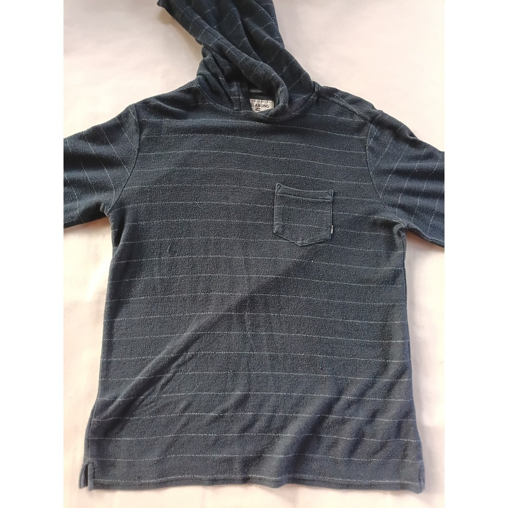 Billabong Men’s L grey pin Stripe Fleece Pullover Hoodie Pocket Long Sleeve Y2K